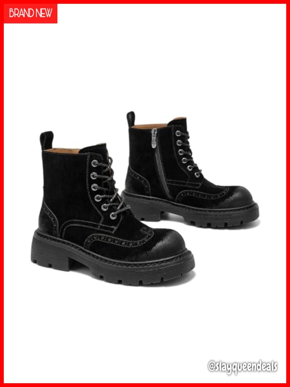 Combat Boots Suede Leather Platform Chunky Lug Sole Ankle Booties Side Zip